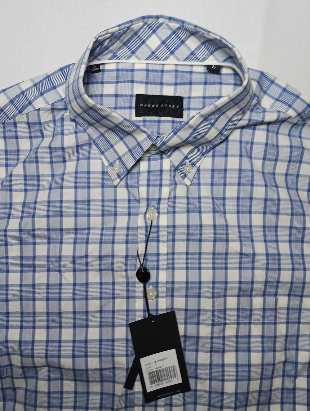Bobby Jones Cotton Button Down Shirt Large Windowpane Check Blue White NWT